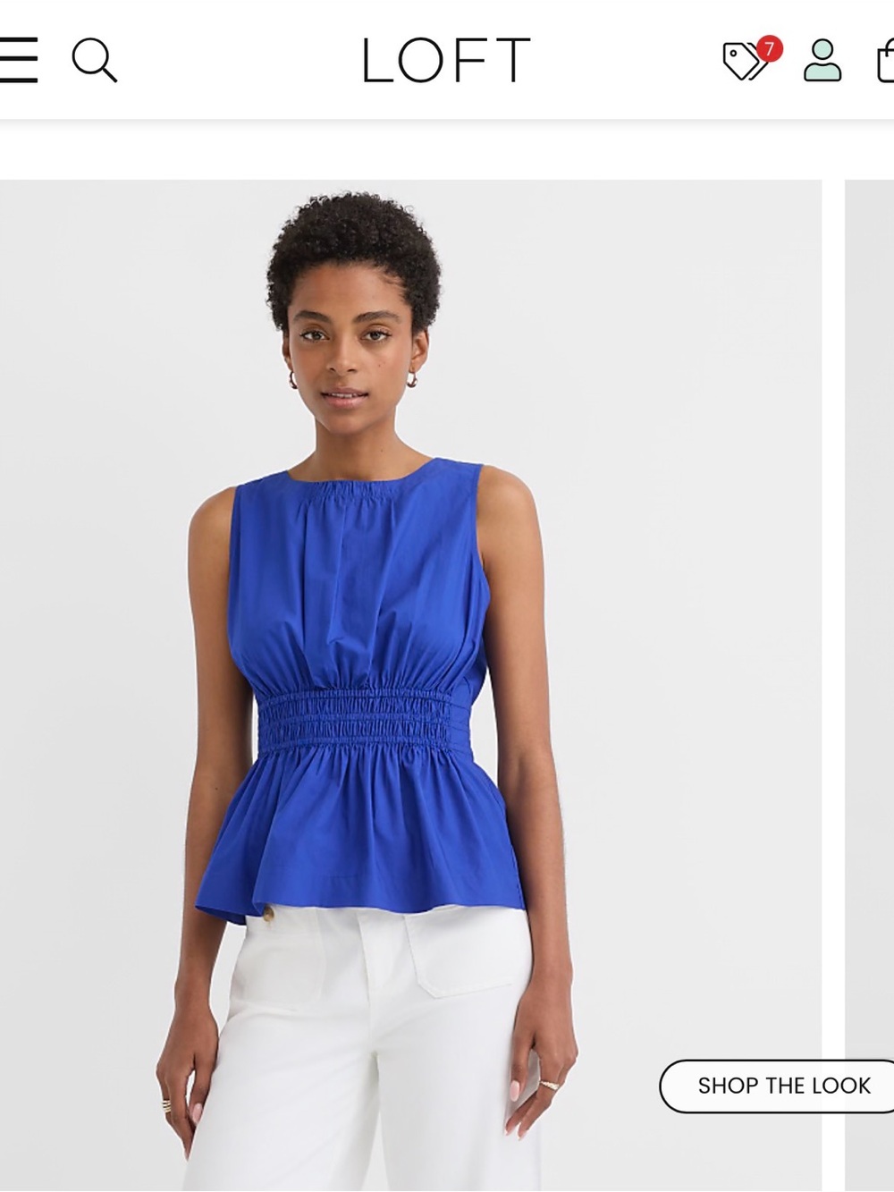 LOFT Cobalt Blue Sleeveless Smocked-Waist Peplum Top